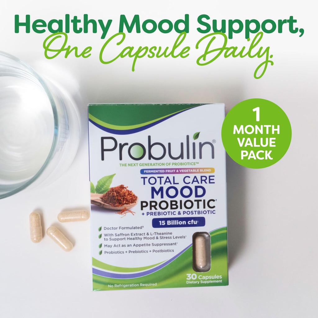Probulin Mood Probiotics for Women with Saffron, L Theanine, Probiotic, Prebiotic, Postbiotic - Mood Support Supplement & Gut Support - Vegan, Non GMO, 30 Capsules Probulin Au supplements