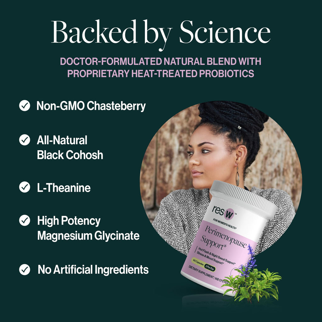 resW Perimenopause Postbiotic Supplement for Women - Hot Flash Support, Night Sweat Relief, Hormone Free, Vegan, Gluten Free, Non GMO, Plant Based Gut Health Support - 60 Capsules ResBiotic Au supplements