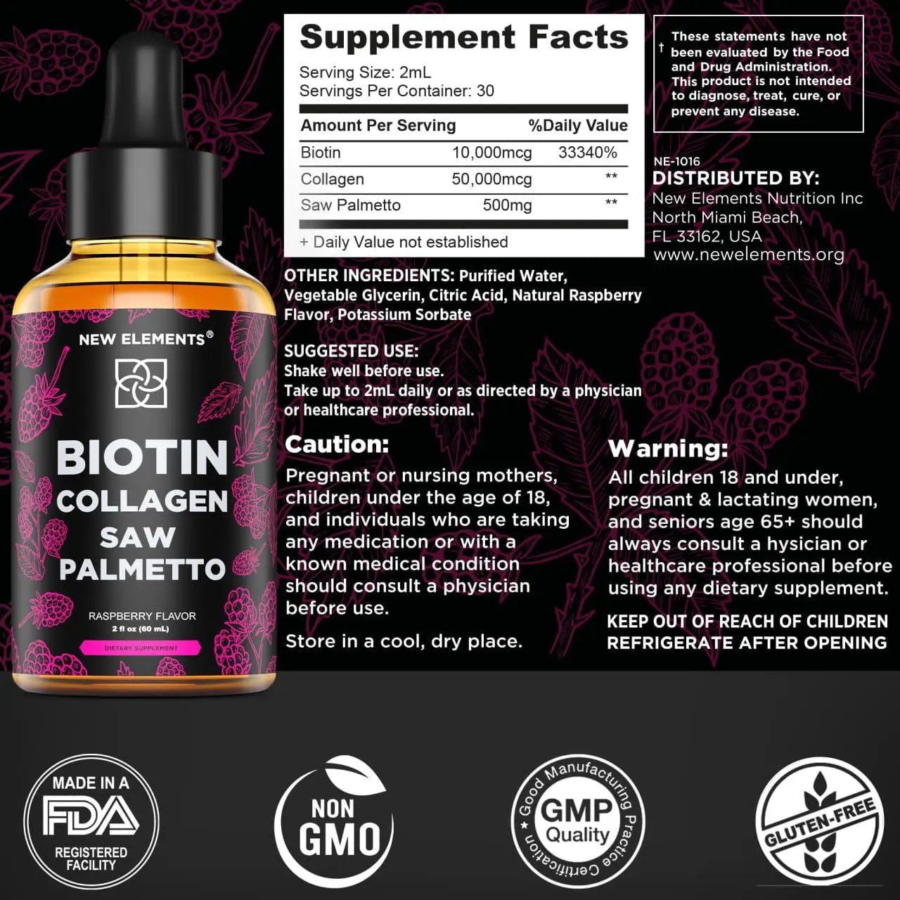 Liquid Biotin with Collagen & Saw Palmetto Extract for Women and Men | Hair Growth New Elements Au supplements