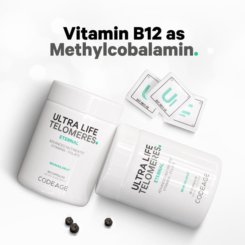 Codeage Ultra Life Telomeres Supplement - 5 MTHF Folate Vitamin B9, Vitamin B12 Methylcobalamin, Vitamin D3, L-Theanine, Ashwagandha - 3-Month Supply - DNA, Methylation Cycle - Non-GMO - 90 Capsules Codeage Au supplements
