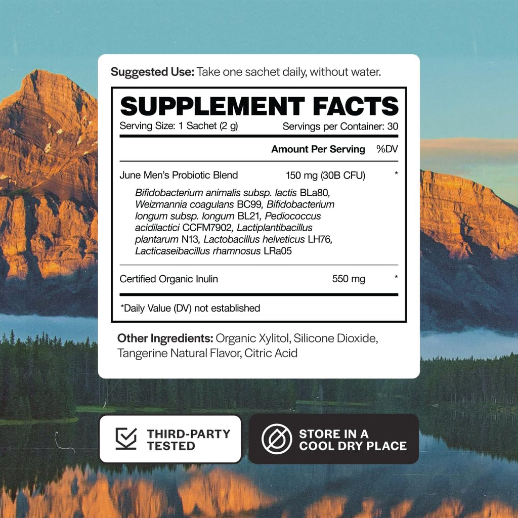 June Science Daily Hero for Men | Fast Melt Pre + Probiotic for Men - Tangerine Flavor, 30 Powder Sachets