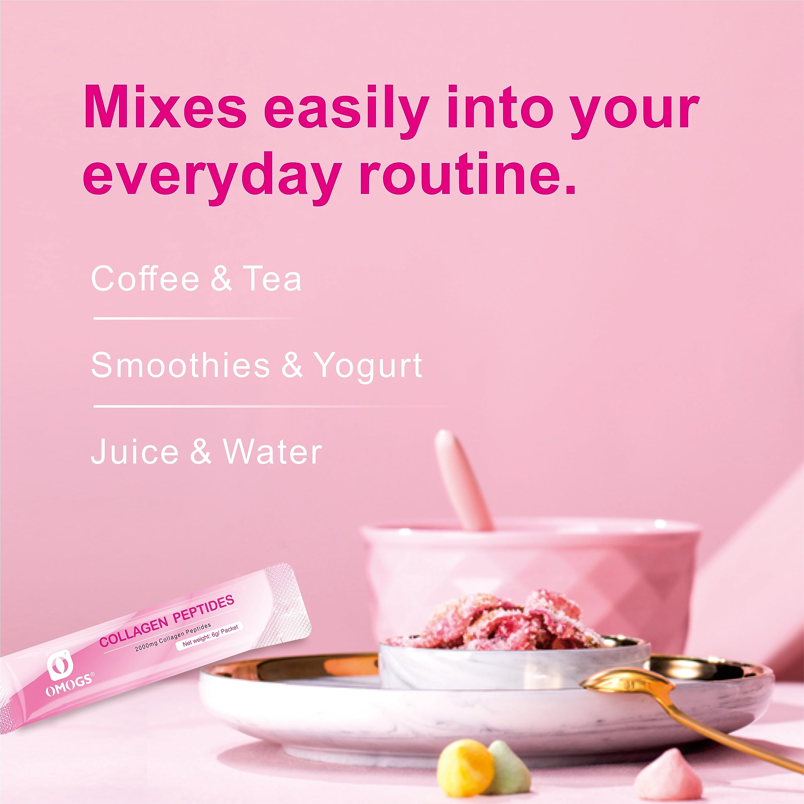 OMOGS Collagen Peptides Powder, with Prebiotics & Cranberry Extract -Hydrolyzed Collagen Peptides Support Hair, Skin, Nail, Bone & Digestive Health