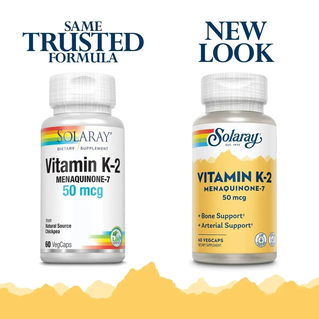 SOLARAY Vitamin K-2 as MK-7 50 mcg - Vitamin K2 MK7 Supplement for Bone Health Support, Vit K2 as Menaquinone for Women and Men - 60 Vegan Capsules SOLARAY Au supplements