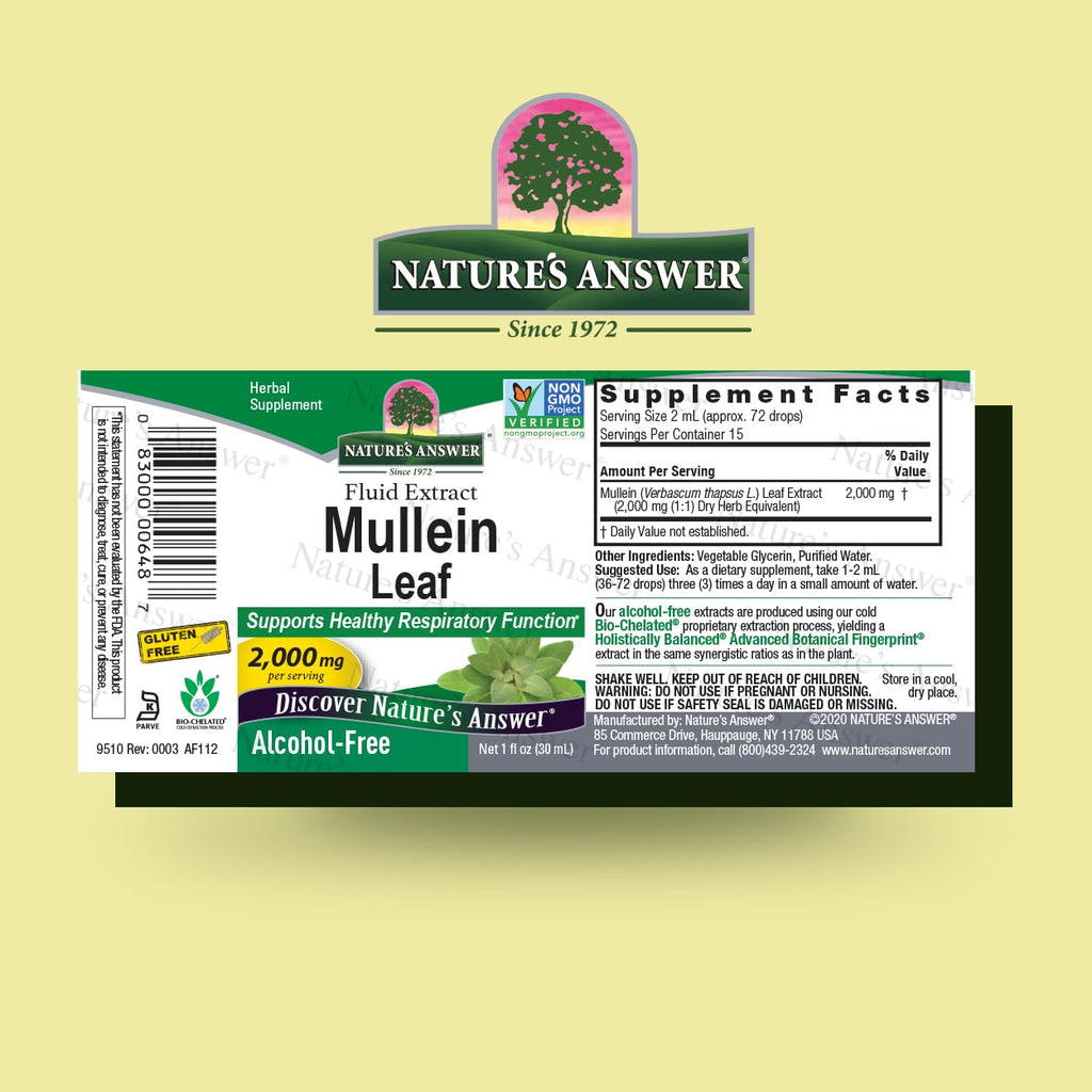 Nature's Answer Mullein Herb - Mullein Leaf Extract for Lungs - Alcohol Free, Non GMO, Made in USA - Supports Respiratory Function & Promotes Healthy Lungs