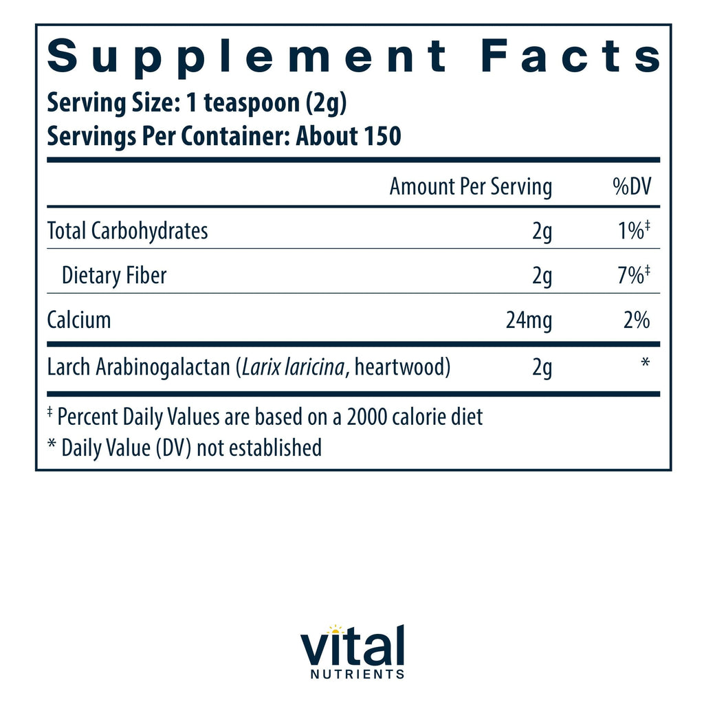 Vital Nutrients Arabinogalactan Powder - Vegan Prebiotic Fiber Supplement for GI Health, Liver, and Immune Support
