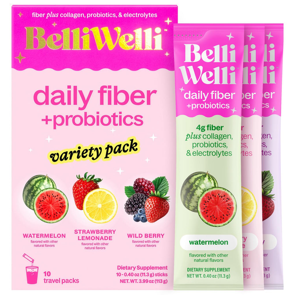 Belli Welli Daily Fiber Supplement Packets with Collagen, Probiotics & Electrolytes | Single Serve Packets for Gut Health