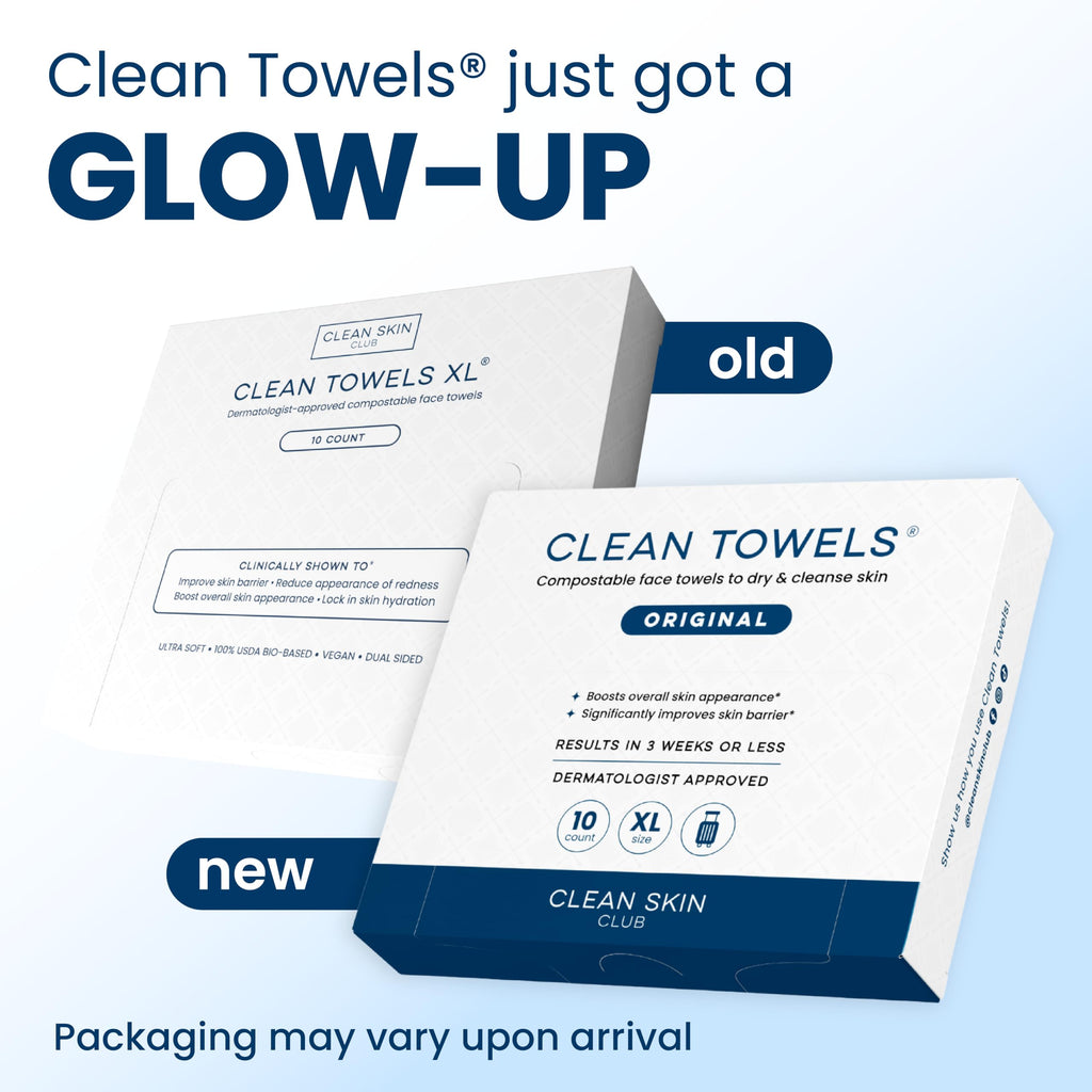 Clean Skin Club Clean Towels XL®, Travel Pack 100% USDA Biobased Disposable Face Towel