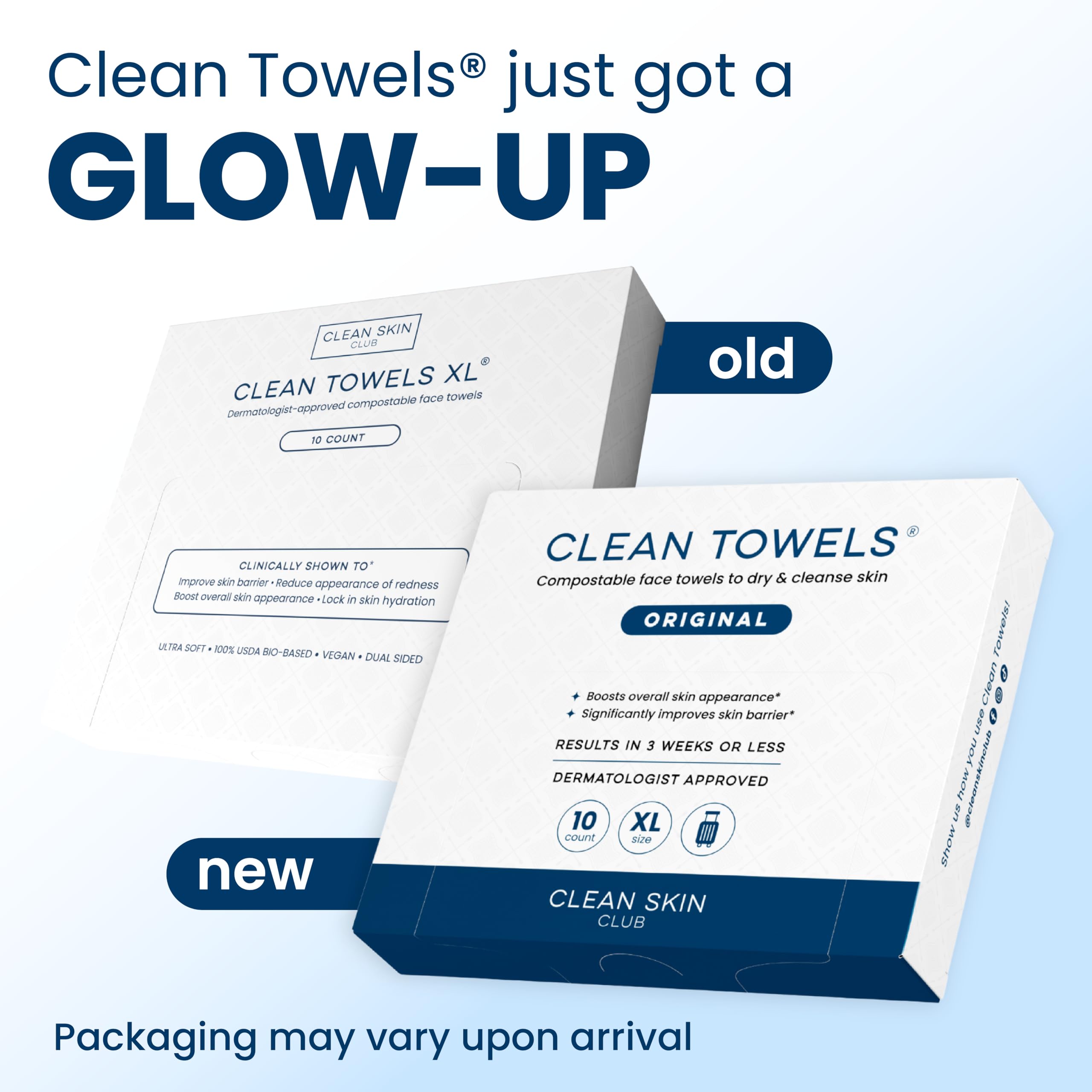 Clean Skin Club Clean Towels XL®, Travel Pack 100% USDA Biobased Disposable Face Towel