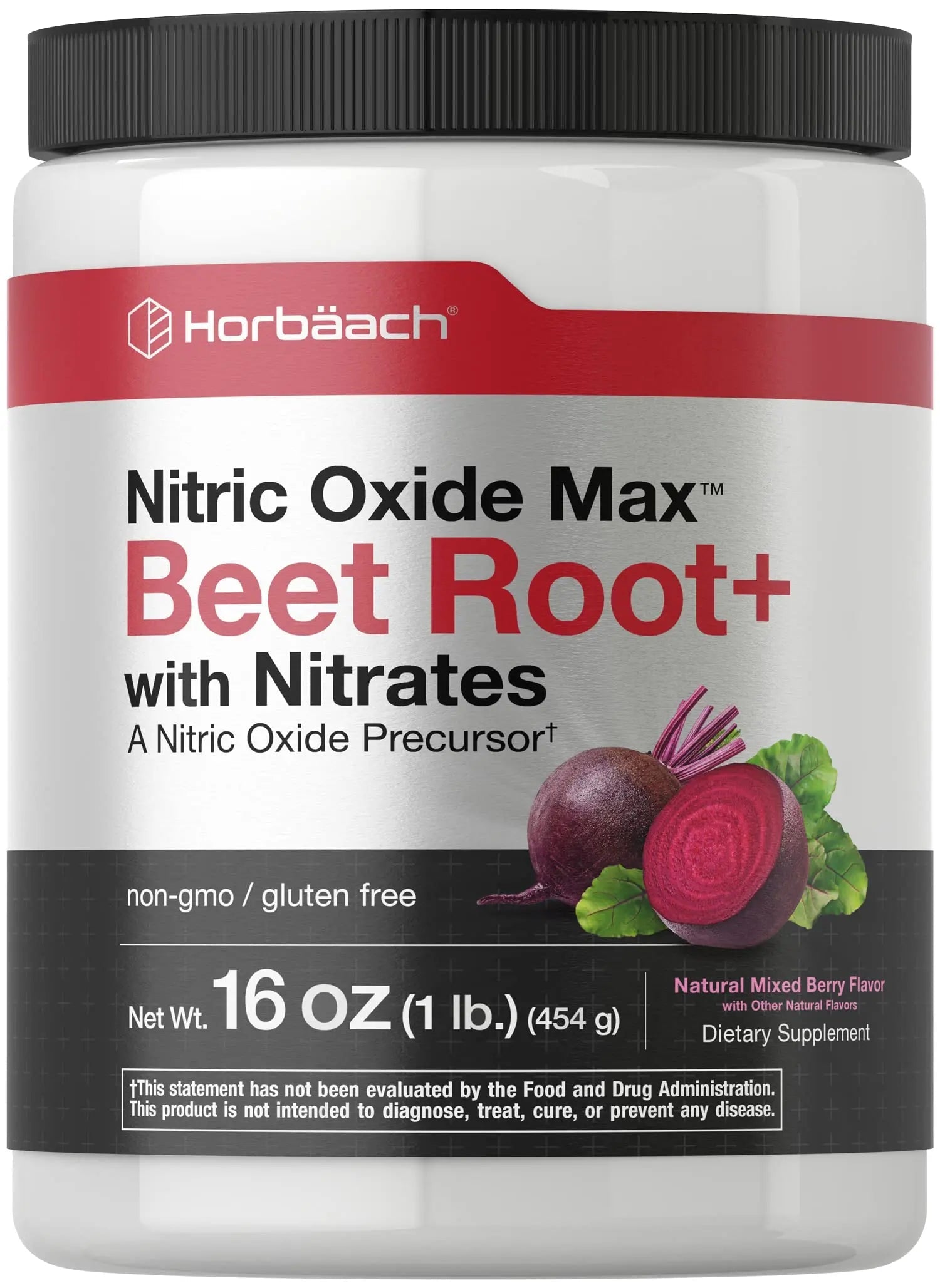 Nitric Oxide Beet Root Powder | 16 oz (454g) | Natural Mixed Berry Flavor | with Nitrates Horbäach Au supplements