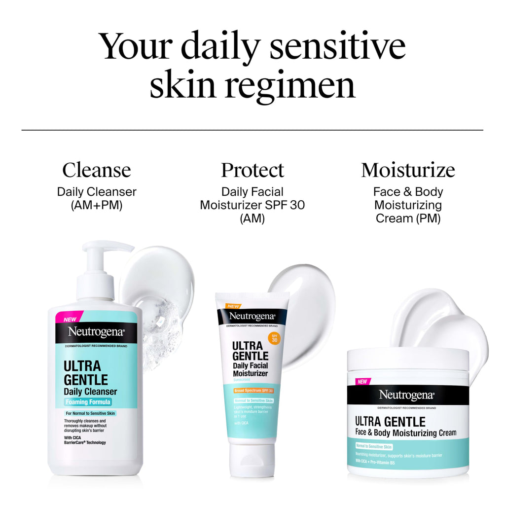 Neutrogena Ultra Gentle Foaming Facial Cleanser, Fragrance Free Hydrating Face Wash for Sensitive Skin, Daily Non Over Drying Makeup Remover