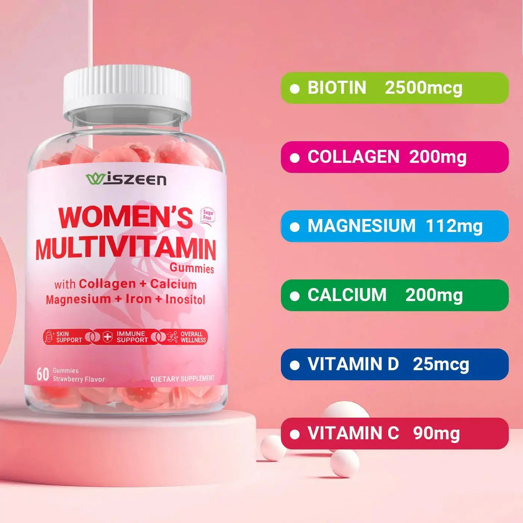 Wiszeen Sugar Free Methylated Multivitamin for Women Gummies, Biotin, Collagen, Calcium, Magnesium, Inositol, Folate, Iron, Vitamin A, C, D, E Wiszeen Au supplements