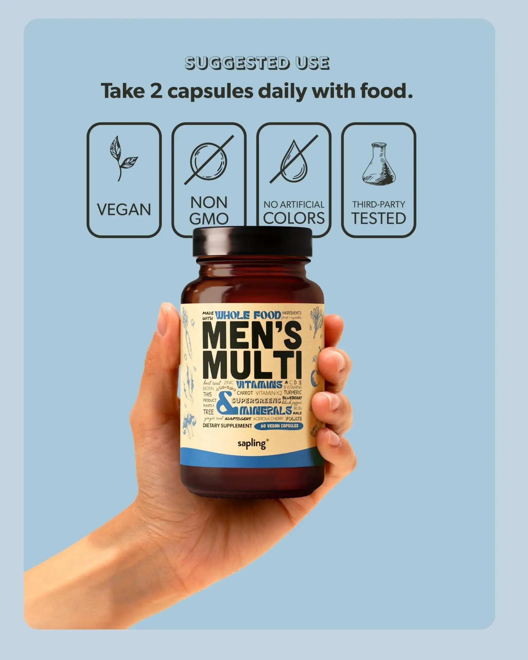 Multivitamin for Men - Daily Men’s Multivitamin - Methylated B Complex with Whole Food Ingredients, Vitamin B12, Folate sapling Au supplements