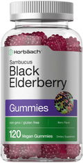 Horbaach Black Elderberry Gummies | 120 Count | Sambucus Extract | with Zinc and Vitamin C | Berry Flavor | Vegan, Non-GMO