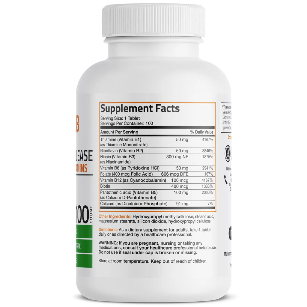 Bronson Super B Vitamin B Complex Sustained Slow Release Vitamin B1, B2, B3, B6, B9 Bronson Au supplements