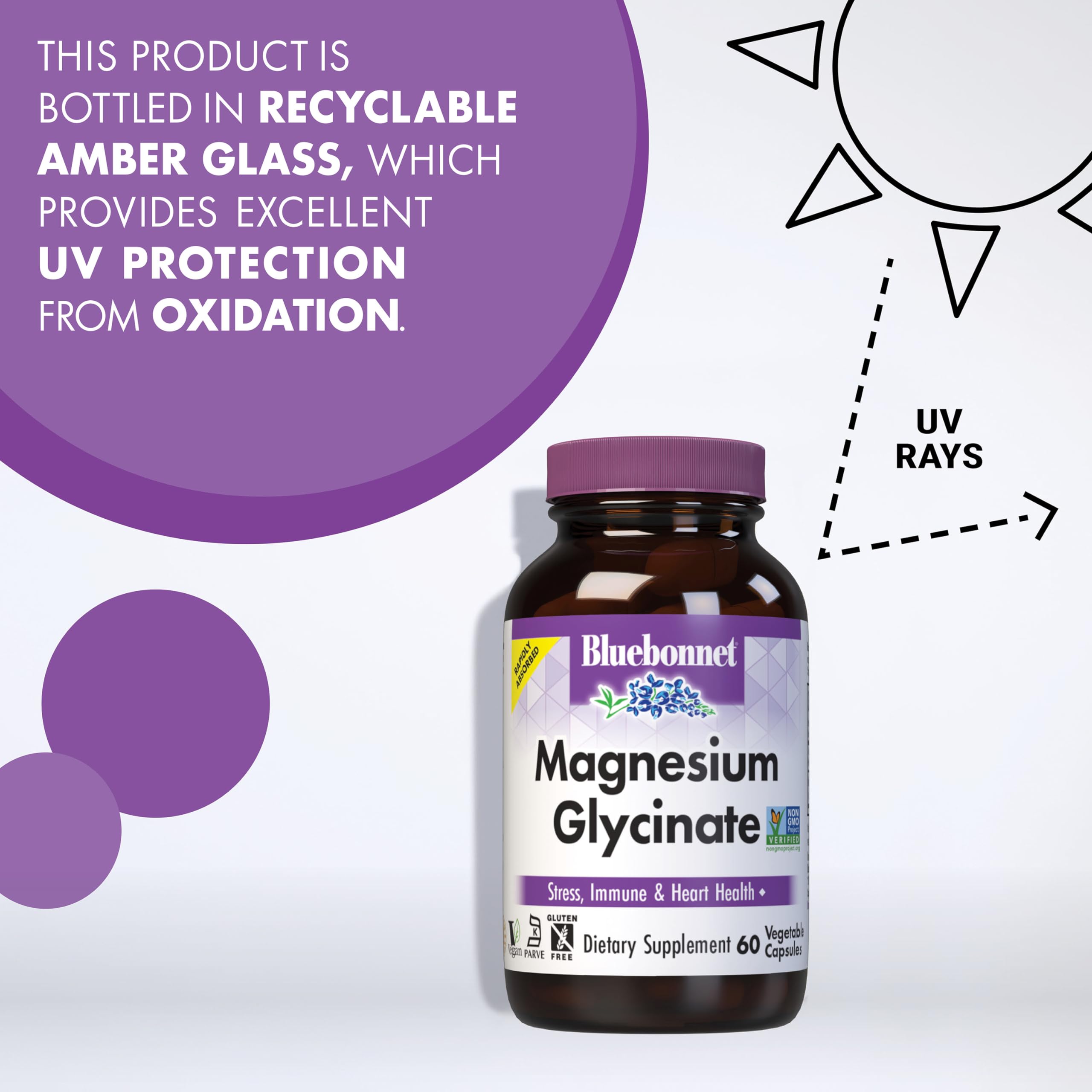 Bluebonnet Nutrition Magnesium Glycinate 400mg Maximum Absorption Mineral Complex Supports Energy Production & Enzyme Function - Non-GMO