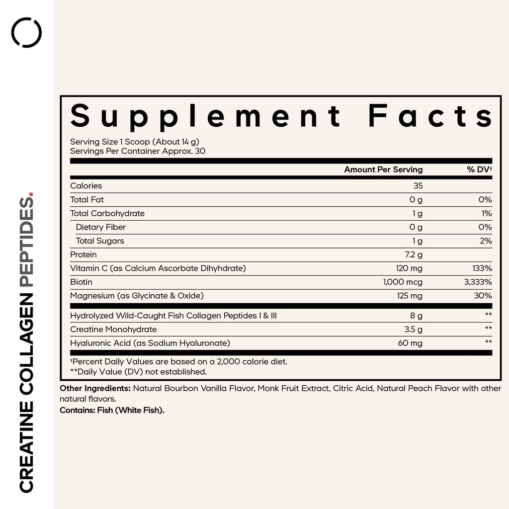 Codeage Creatine Collagen Peptides - Creatine Monohydrate Powder Supplement, Wild-Caught Marine Collagen, Biotin, Magnesium, Vitamin C, Hyaluronic Acid - Vanilla Flavored - Non-GMO - 15 Oz Codeage Au supplements