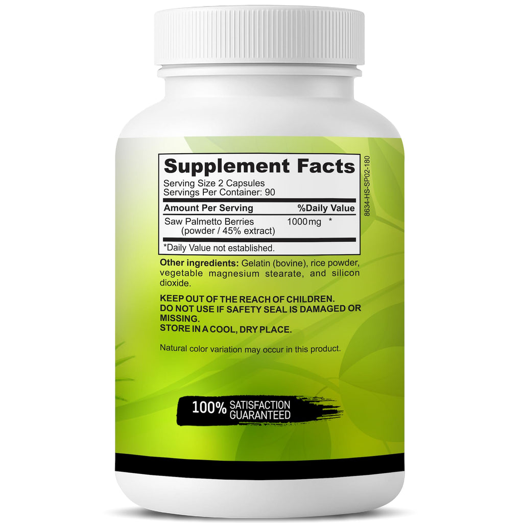 USA Grown Saw Palmetto | 180 Capsules Prostate Health Supplement | Hair Growth for Men & Women | Support to Help Maintain Normal Urination Frequency