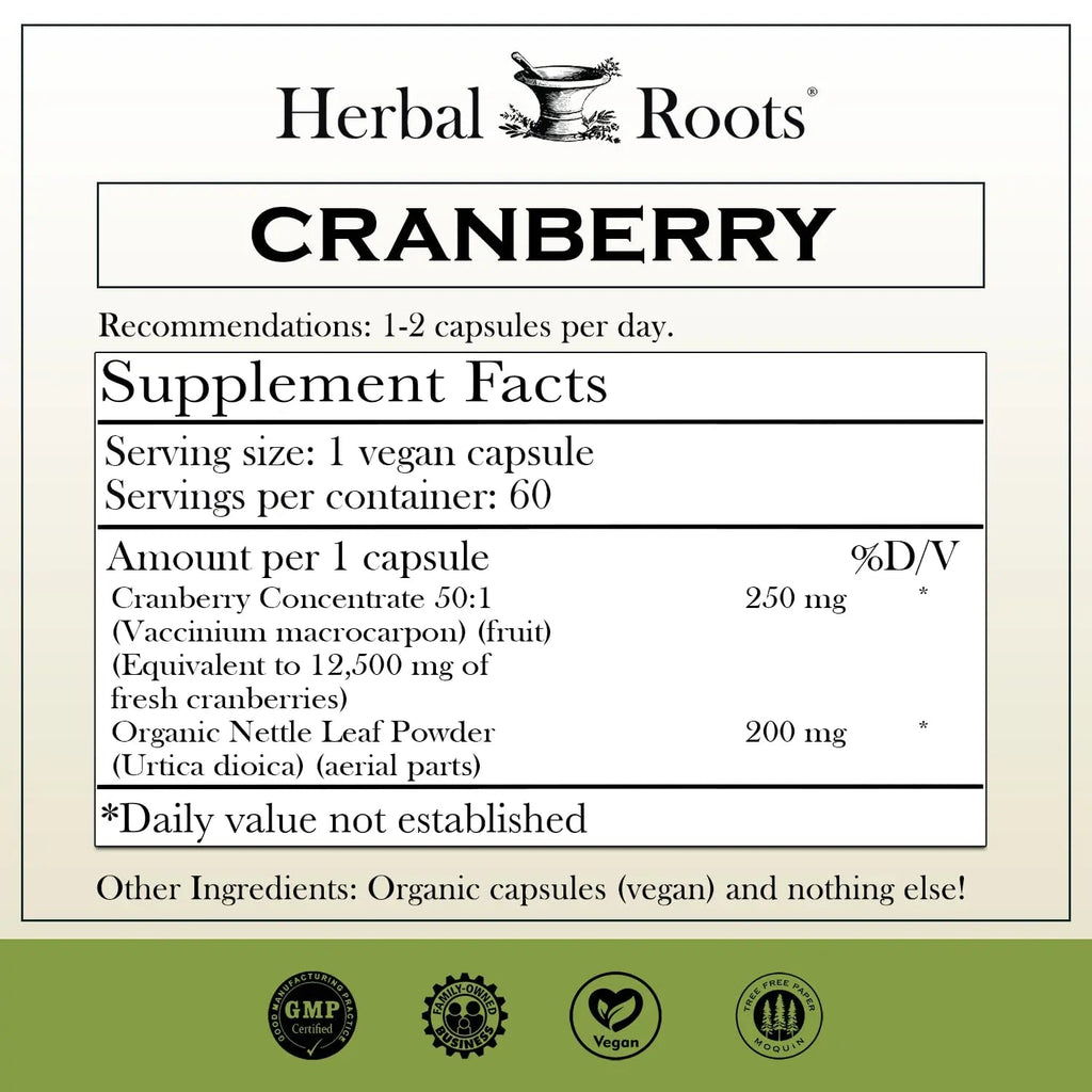 Herbal Roots Extra Strength Cranberry Pills for Women & Men with Organic Nettle | Urinary Tract Health | 60 Vegan Capsules Herbal Roots Au supplements