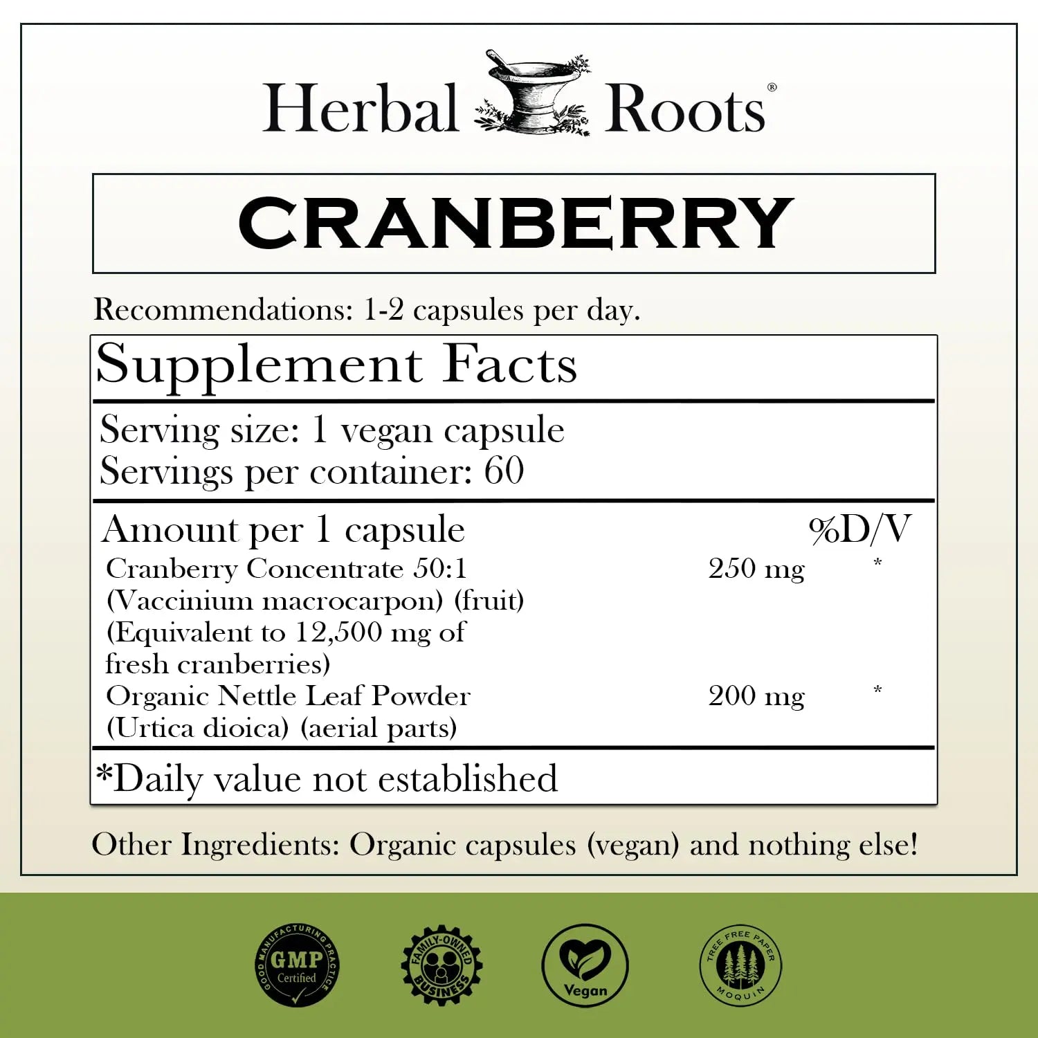 Herbal Roots Extra Strength Cranberry Pills for Women & Men with Organic Nettle | Urinary Tract Health | 60 Vegan Capsules Herbal Roots Au supplements
