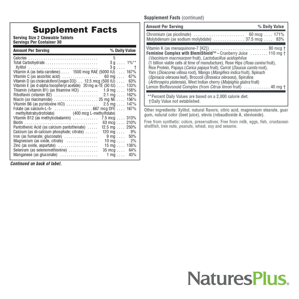 NaturesPlus Source of Life Power Teen for Her, Natural Berry - 60 Chewable Tablets - High Potency Multivitamin - Sugar Free, Vegan - 30 Servings NaturesPlus Au supplements