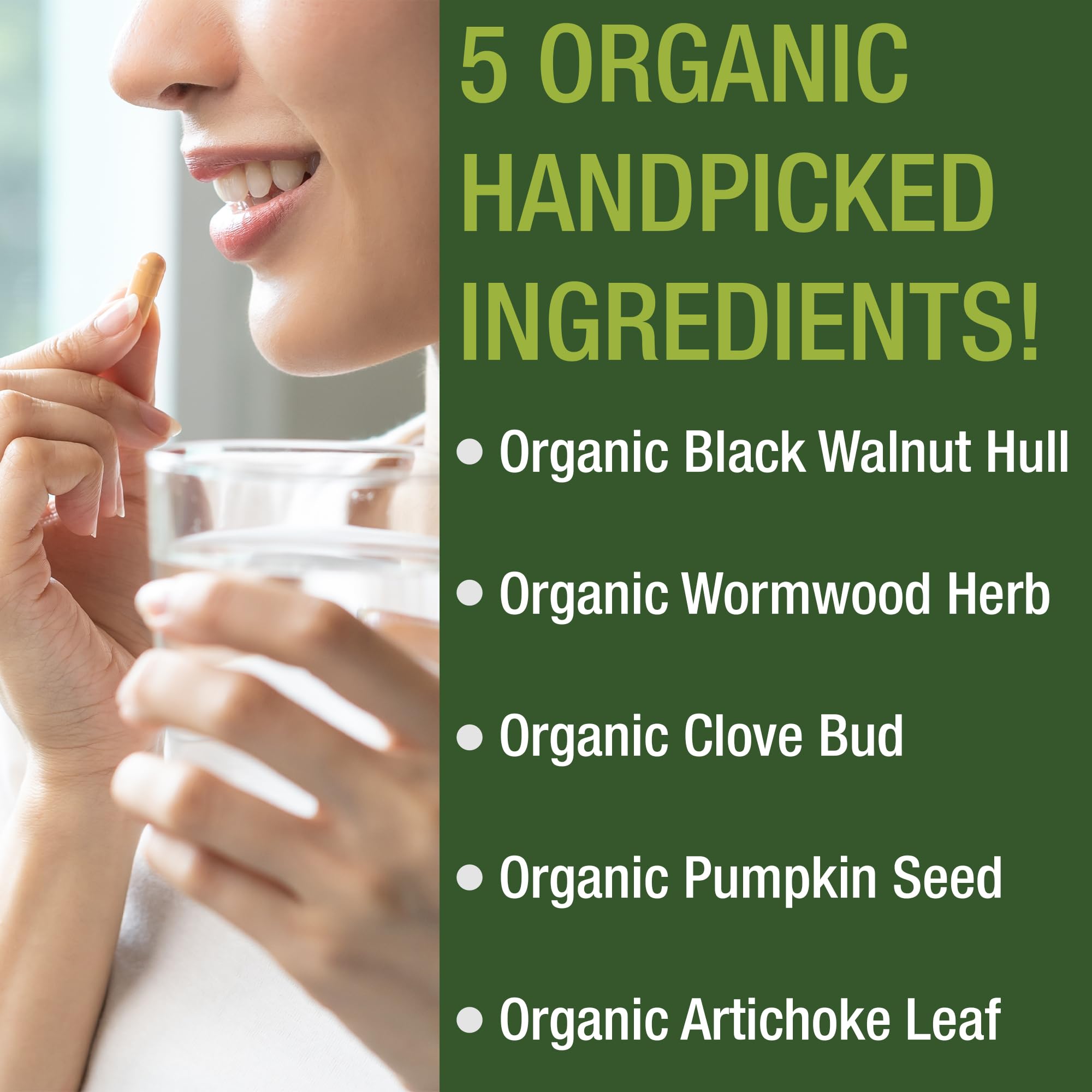 USDA Organic Wormwood Black Walnut Clove Cleanse for Humans. Elimination Detox + Intestinal Support Capsules Supplement for Adults and Kids. Pills with Artichoke and Pumpkin Seed for Added Benefits Peak Performance Au supplements