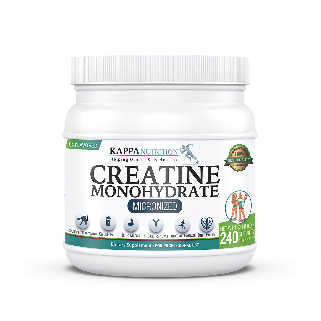 Kappa Nutrition Creatine Monohydrate Powder, Pure Amino Acid Formula, Supports Muscle Strength, Cellular Energy & Mental Focus* Gluten-Free, Keto, 2.25g per Scoop, 240 Servings, Net Wt. 1.32 LB (600g) KAPPA NUTRITION Au supplements