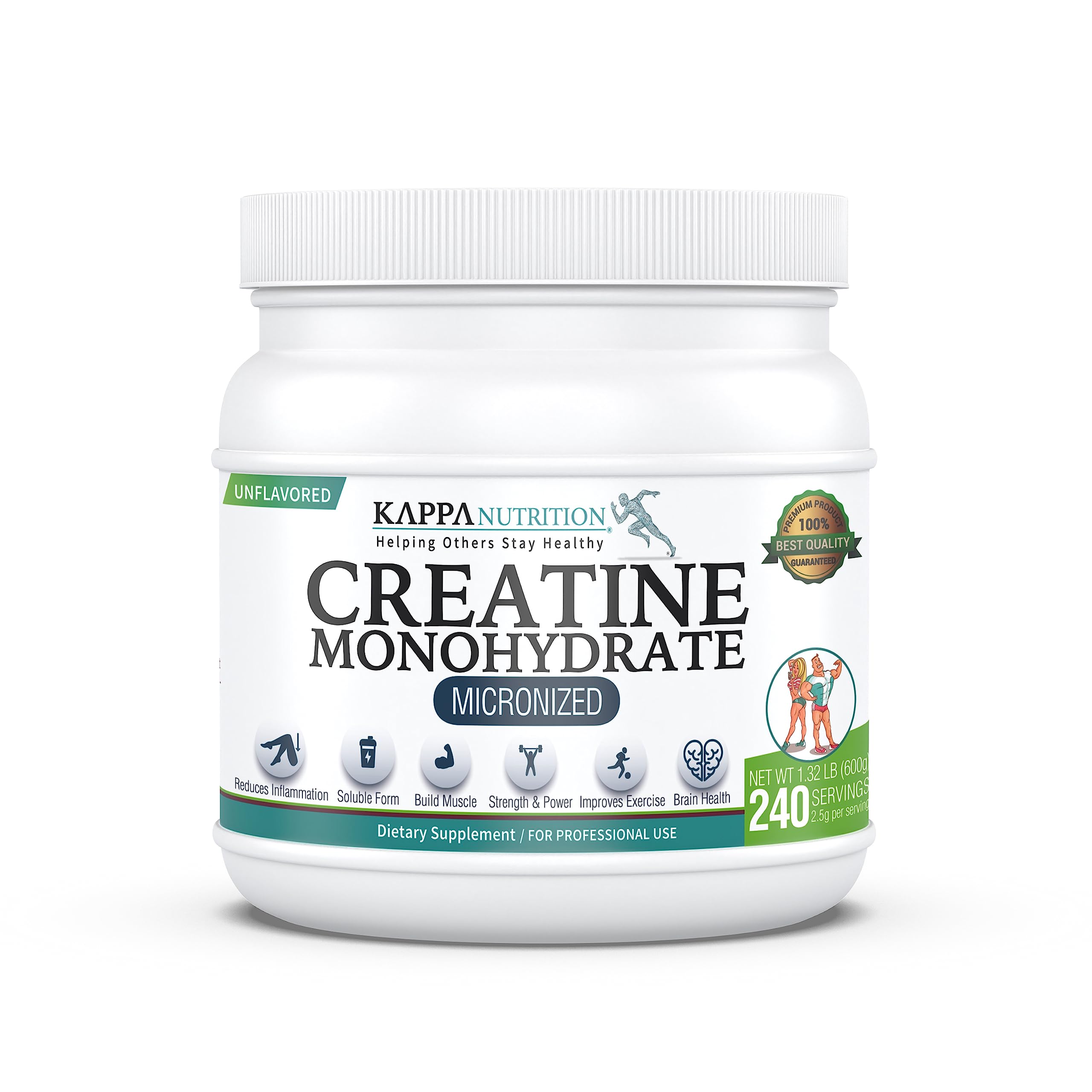 Kappa Nutrition Creatine Monohydrate Powder, Pure Amino Acid Formula, Supports Muscle Strength, Cellular Energy & Mental Focus* Gluten-Free, Keto, 2.25g per Scoop, 240 Servings, Net Wt. 1.32 LB (600g) KAPPA NUTRITION Au supplements