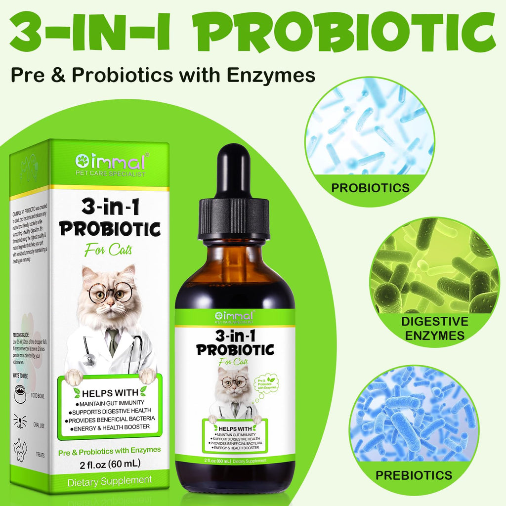 Liquid Cat Probiotic, Natural 3 in 1 Probiotic for Cats, Cat Digestive Support,Gut Health Support,Help with Diarrhea,Gas and Bloating, Cat Herbal Supplements- 60ml VOSIFSDIY Au supplements
