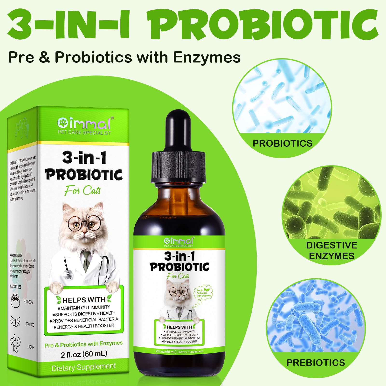 Liquid Cat Probiotic, Natural 3 in 1 Probiotic for Cats, Cat Digestive Support,Gut Health Support,Help with Diarrhea,Gas and Bloating, Cat Herbal Supplements- 60ml VOSIFSDIY Au supplements