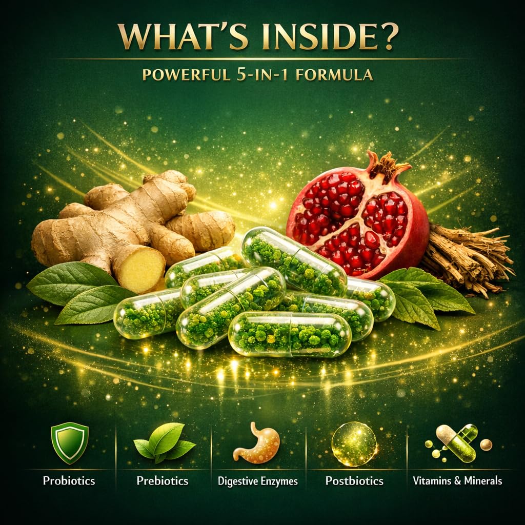 NATURAL NEED™ Gut Health – 5-in-1 Formula with Probiotics, Prebiotics, Postbiotics, Enzymes & Vitamins (C,D3,B12,Zinc) – Delayed Release Capsule – Supports Overall Digestion, Immunity & Gut – 60 Vegan NATURAL NEED Au supplements