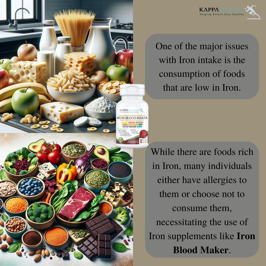 KAPPA NUTRITION Iron 26mg, Vitamin C & Orange 150mg, Folate 667mcg DFE, Vitamin B12, Beetroot, Brewers Yeast, Broccoli & MCT Oil 9 in 1 Advanced Complex (90 Capsules) KAPPA NUTRITION Au supplements