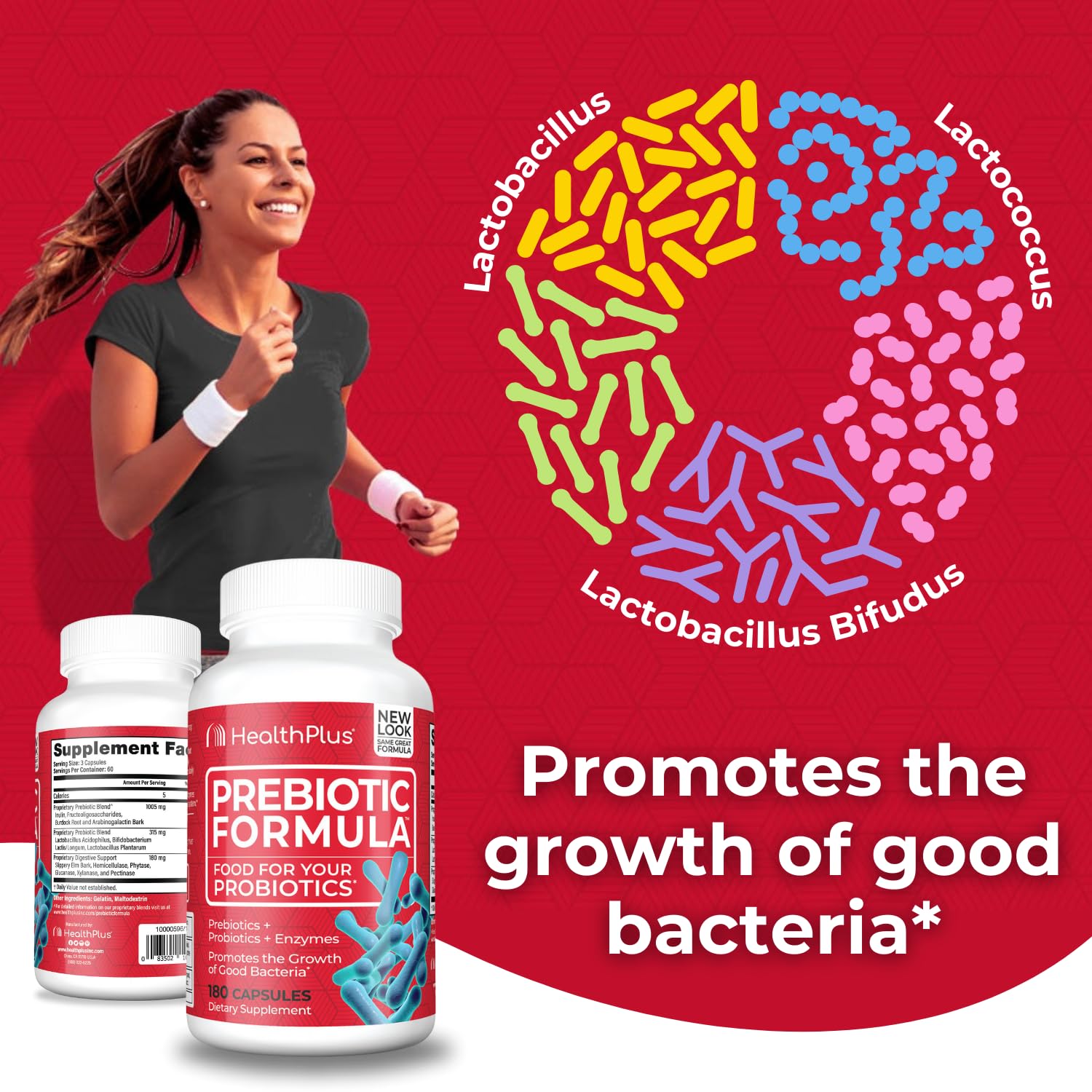 Health Plus Prebiotic Formula - Probiotics + Prebiotics + Digestive Enzymes - Gluten Free, Dairy Free, Natural Herbal Ingredients