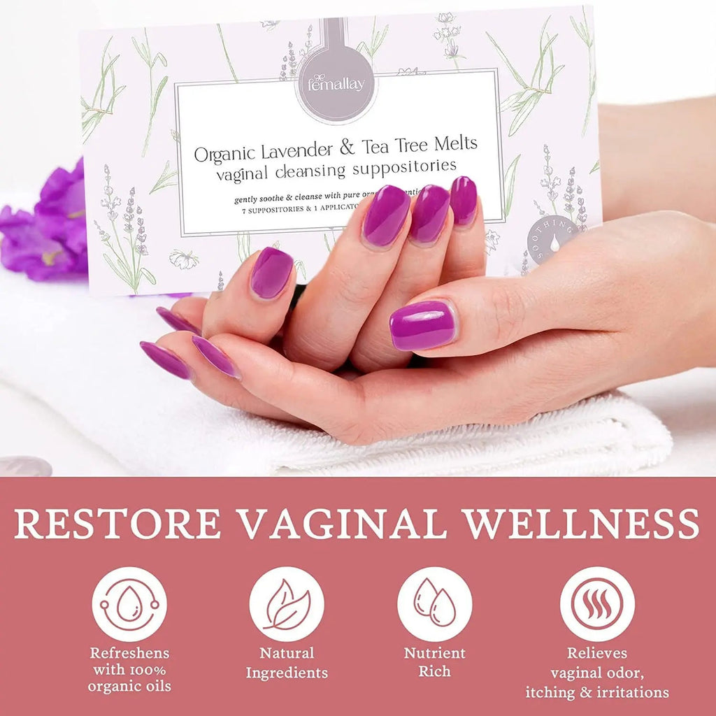Femallay Lavender and Tea Tree Oil Vaginal Cleansing Suppositories for Hygiene, 100% Natural Melts Femallay Au supplements