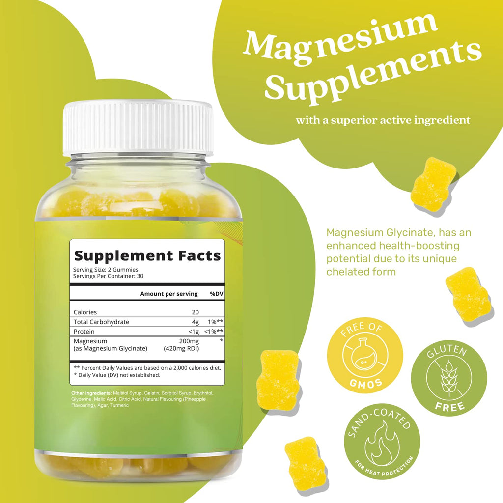 BeLive Magnesium Glycinate Gummies 200 mg - Sugar Free Supplement for Muscle Relaxation, Sleep Support, & Heart Health for Adults & Kids