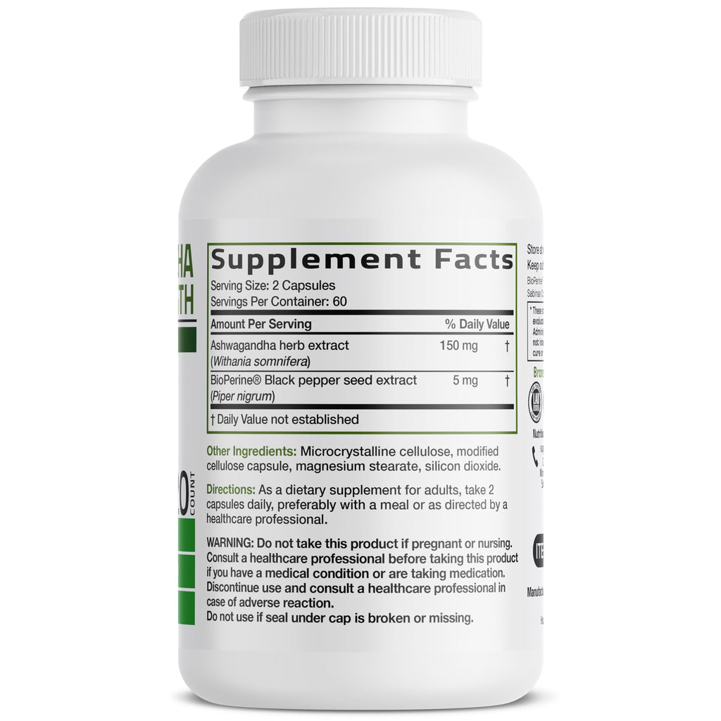 Bronson Ashwagandha Extra Strength Stress & Mood Support with BioPerine - Non GMO Formula, 120 Vegetarian Capsules Bronson Au supplements