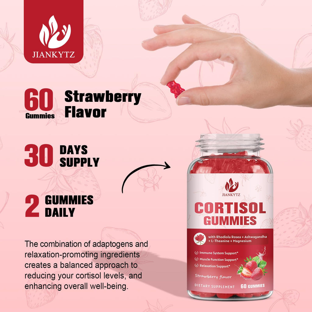 JIANKYTZ Cortisol Gummies for Women with Ashwagandha, Rhodiola Rosea, L-Theanine, Magnesium, Vitamin D3 for Zzz Support, Balanced Cortisol, Vegan, 60 Gummies JIANKYTZ Au supplements