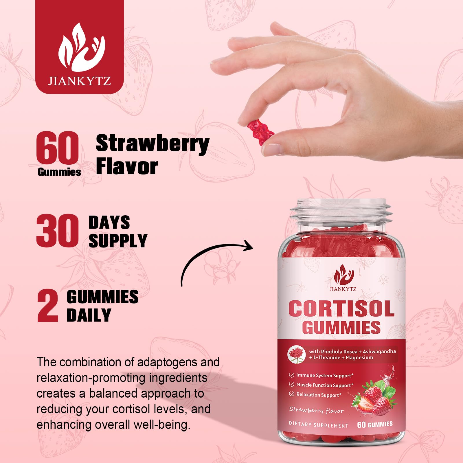 JIANKYTZ Cortisol Gummies for Women with Ashwagandha, Rhodiola Rosea, L-Theanine, Magnesium, Vitamin D3 for Zzz Support, Balanced Cortisol, Vegan, 60 Gummies JIANKYTZ Au supplements