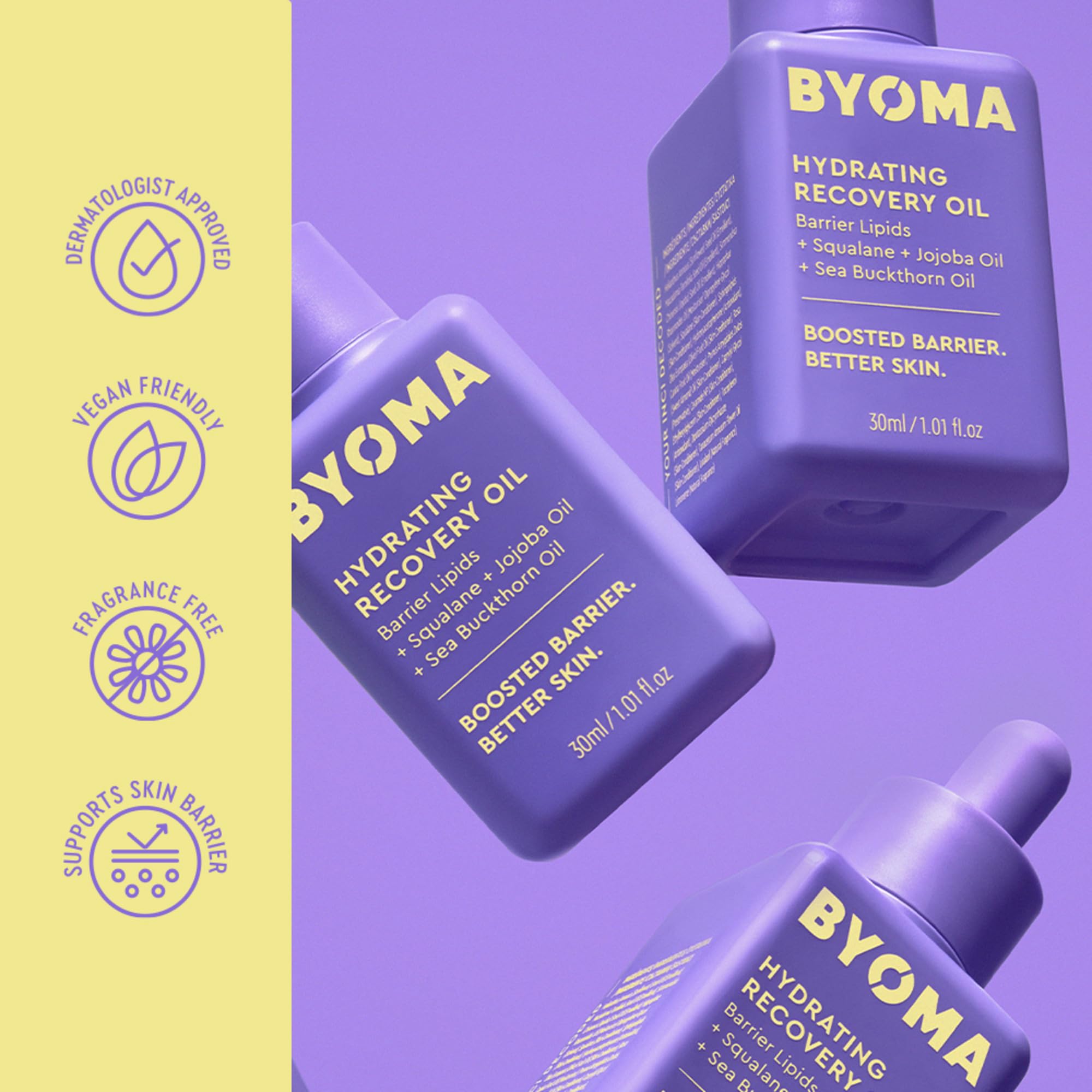 BYOMA Hydrating Recovery Oil - Luxury Face Oil with Squalane, Jojoba Oil & Seabuckthorn Oil - Instant Radiant and Glowy Skin