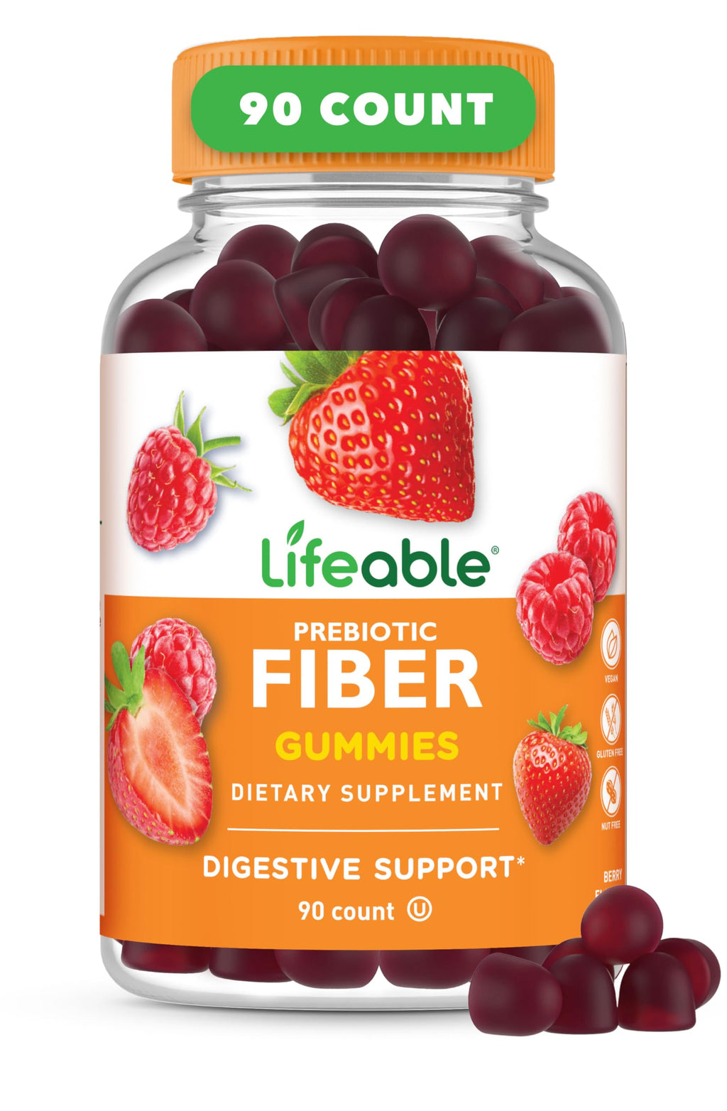 Lifeable Prebiotic Fiber Gummies for Adults | 5g | Great Tasting Fiber Supplement Gummies | Prebiotic Gummies for Digestive Health