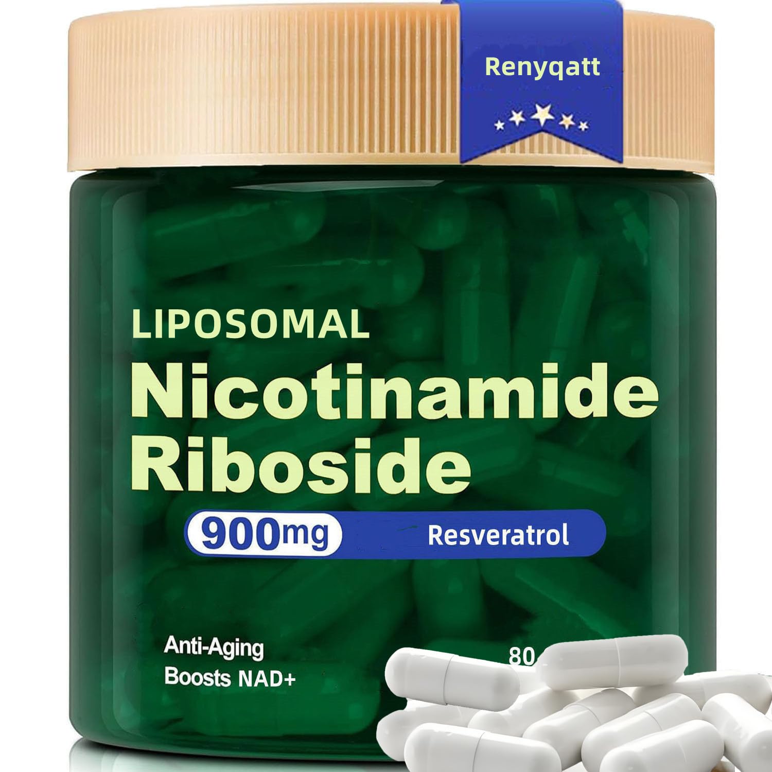 Renyqatt NAD+ Supplement - Liposomal Nicotinamide Riboside - Supplement for Anti-Aging, Energy, Focus - 80 Capsules（1B） Renyqatt Au supplements