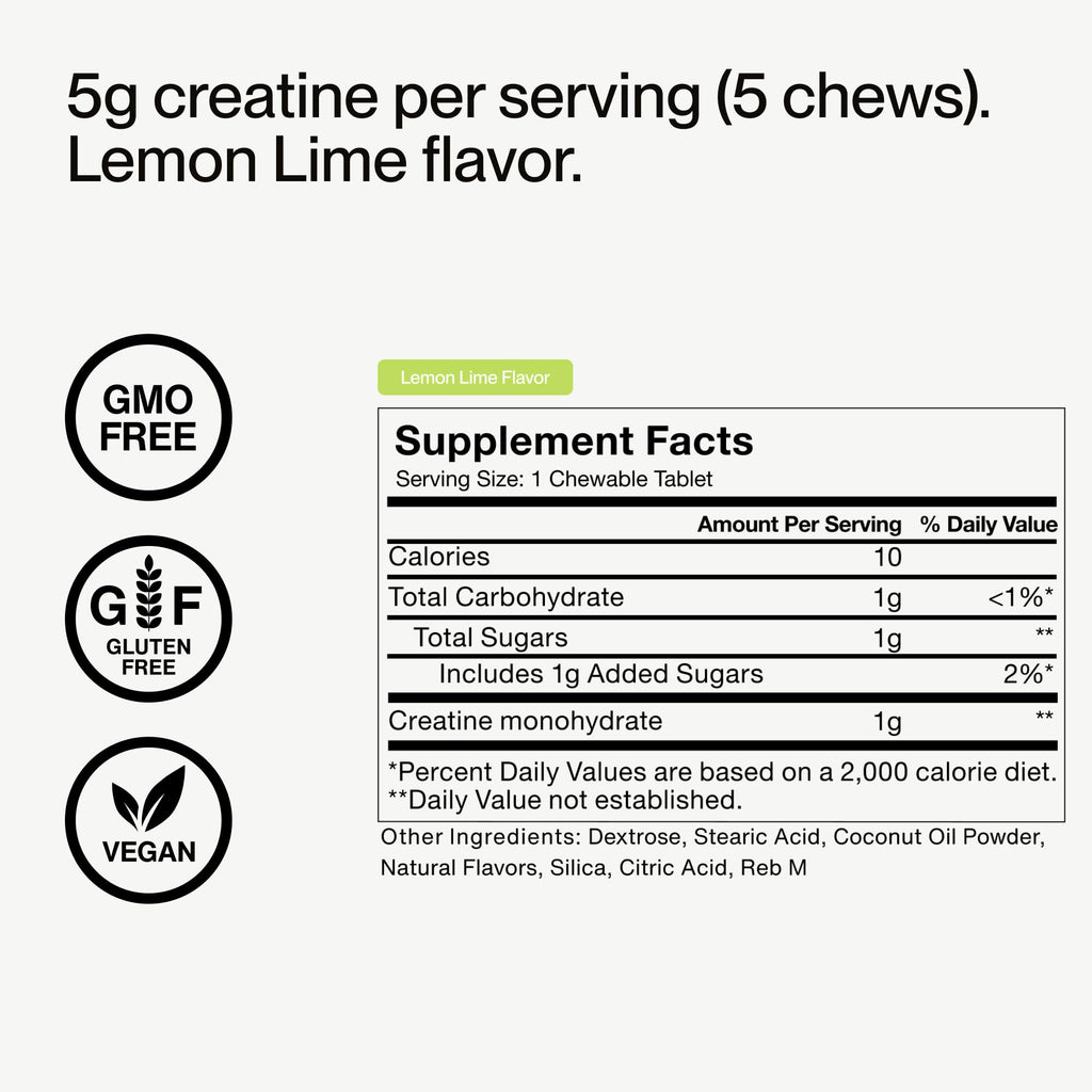 Momentous Creatine Chews - Creatine Monohydrate - Supports Strength, Lean Muscle, & Recovery for Men & Women - NSF Certified for Sport - 150 Chewable Tablets - Lemon Lime