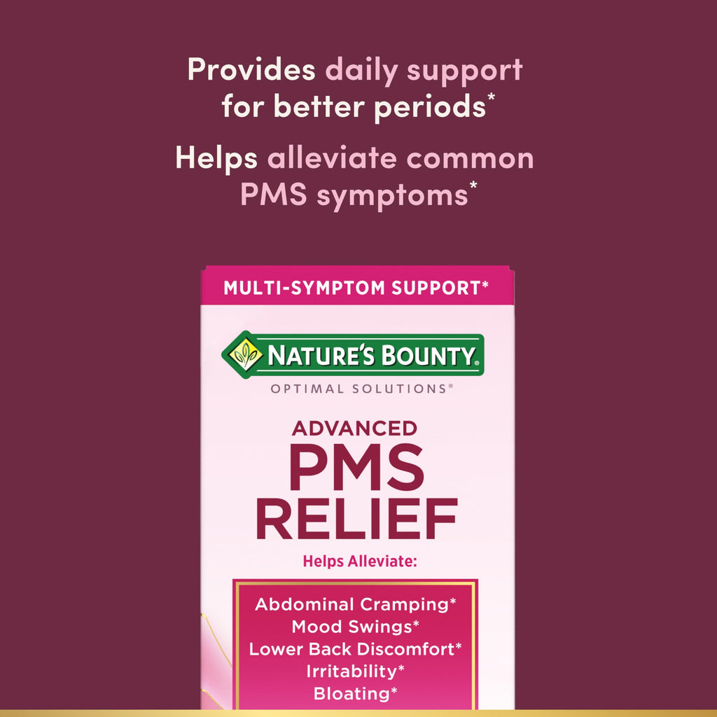 Nature’s Bounty Optimal Solutions Advanced PMS Relief for Menstrual Cycle Support, PMS Support Supplement for Women, Bloating Relief – Chasteberry, Hormone-Free, 60 Vegetarian Capsules Nature's Bounty Au supplements