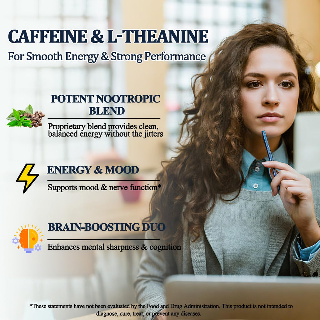 L Theanine Caffeine Liquid Drops, High Potency L-Theanine 100mg w. Caffeine Vitamin B12 B6, Natural Nootropic Brain for Smooth Energy Focus Alertness, 6X Stronger Than Pills Powder Gum WellVeraVida Au supplements