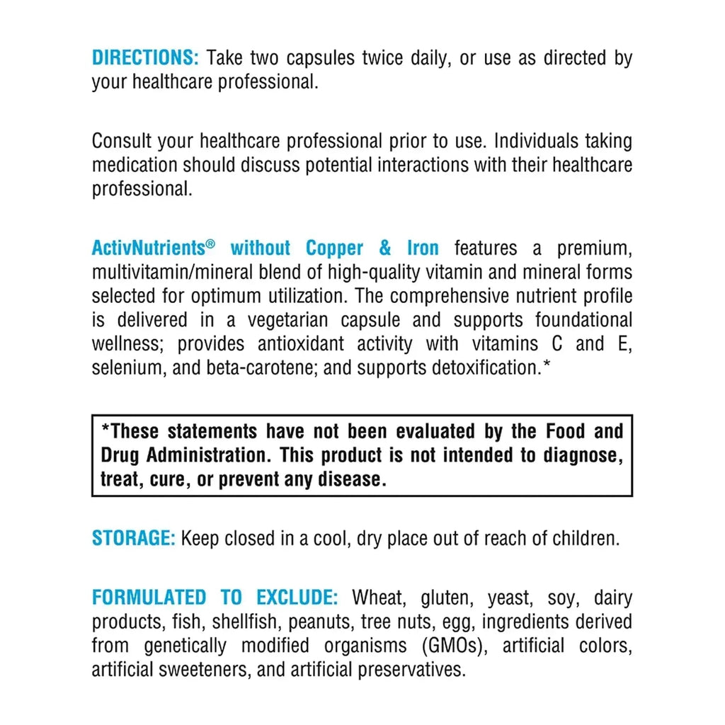 XYMOGEN ActivNutrients Without Copper & Iron - Multimineral Multivitamin for Men + Women with Folate, B12, Zinc and Vitamin C XYMOGEN Au supplements