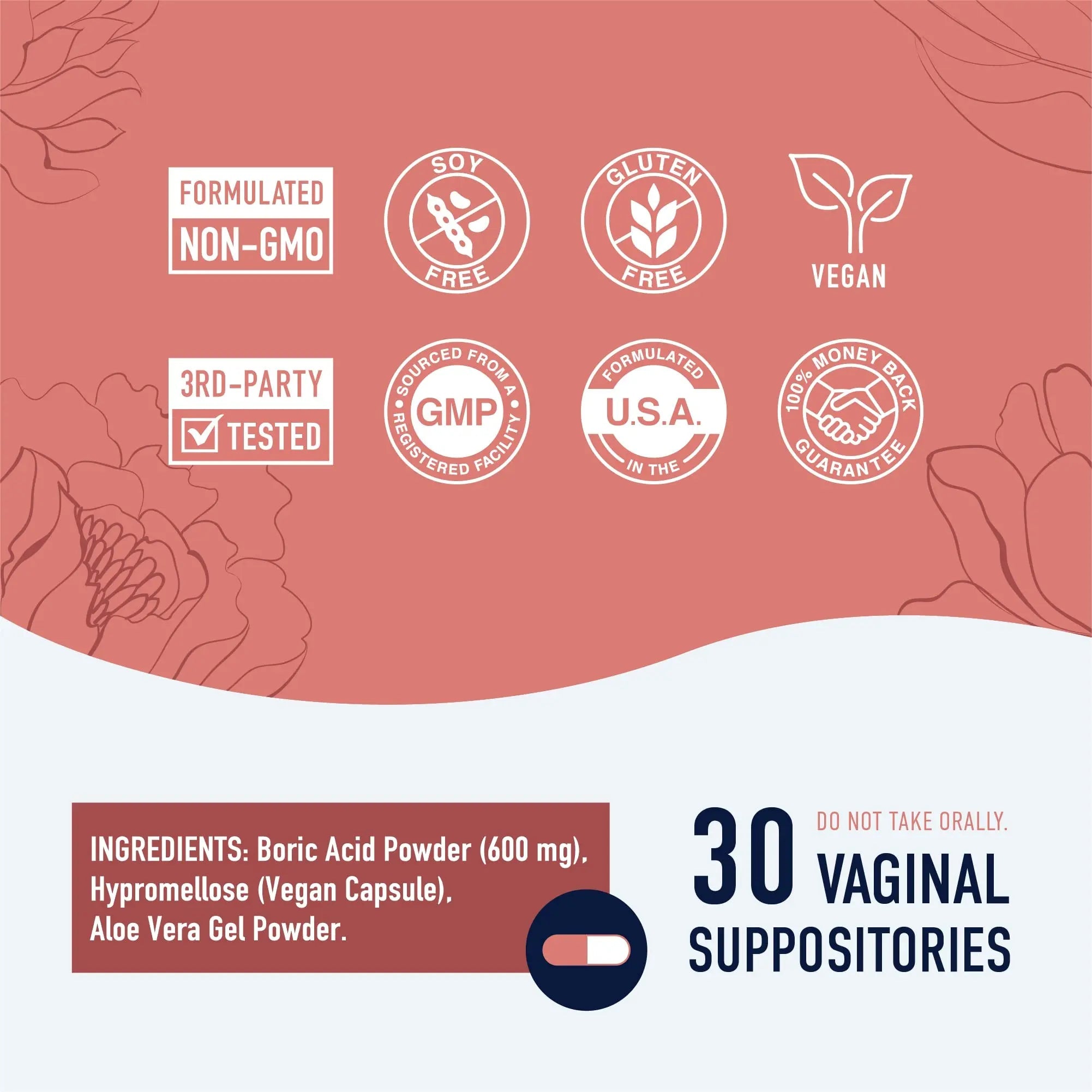 Boric Acid Suppositories for Women | 600mg | for pH Balance, Vaginal Odor & Itching | Feminine Intimate Health SMNutrition Au supplements
