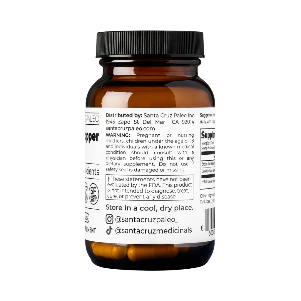 Santa Cruz Paleo, Zinc & Copper Mineral Supplement, High Absorption Formula, Zinc Supplement for Skin & Hair, L Methionine, Copper Gluconate, Trace Minerals