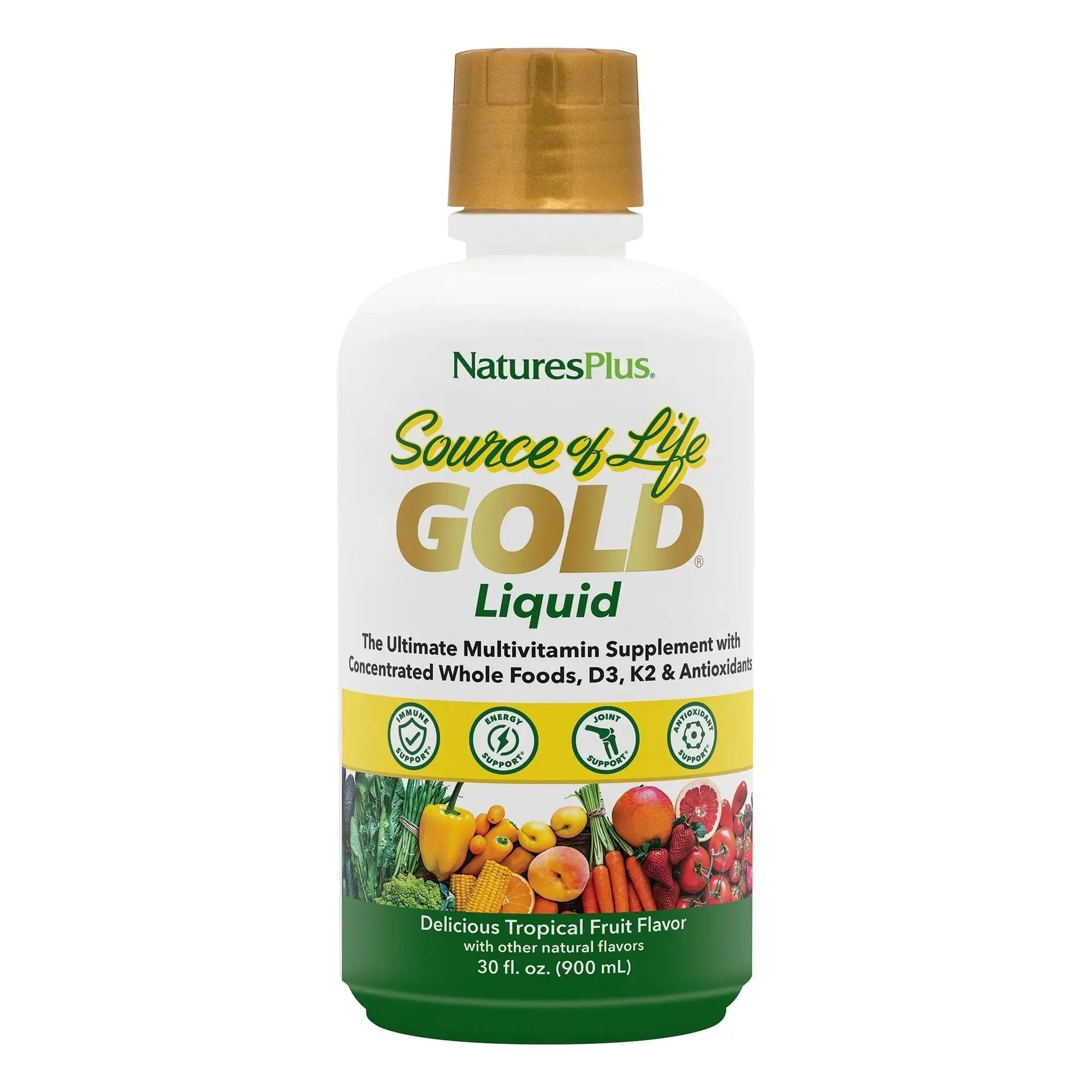 NaturesPlus Source of Life Gold Multivitamin Liquid 30 oz Supports Energy Production, Healthy Immune System & Well-Being Includes Vitamins D3, B12, K2 NaturesPlus Au supplements