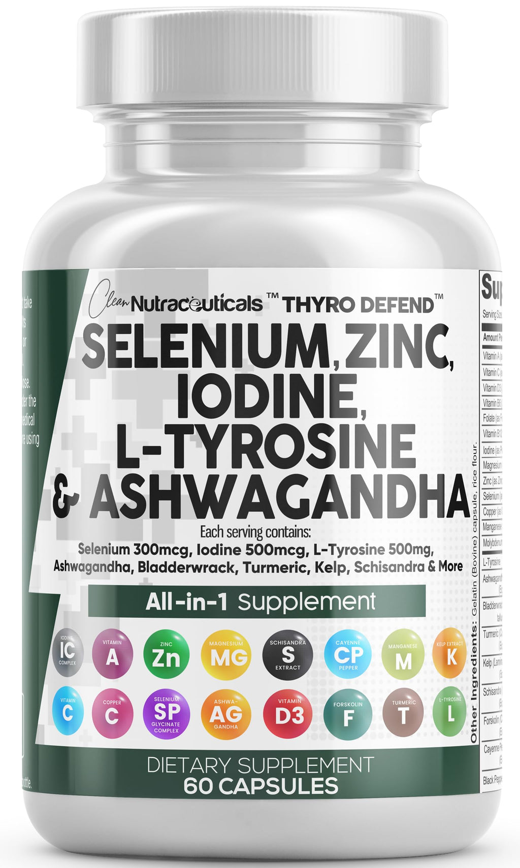 Clean Nutra Selenium 300mcg Iodine 500mcg Thyroid Support for Women & Men | L Tyrosine 500mg Ashwagandha Supplement Bladderwrack, Turmeric, Kelp, Schisandra Zinc Pills Capsule Supplements Clean Nutraceuticals Au supplements