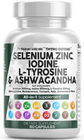 Clean Nutra Selenium 300mcg Iodine 500mcg Thyroid Support for Women & Men | L Tyrosine 500mg Ashwagandha Supplement Bladderwrack, Turmeric, Kelp, Schisandra Zinc Pills Capsule Supplements Clean Nutraceuticals Au supplements