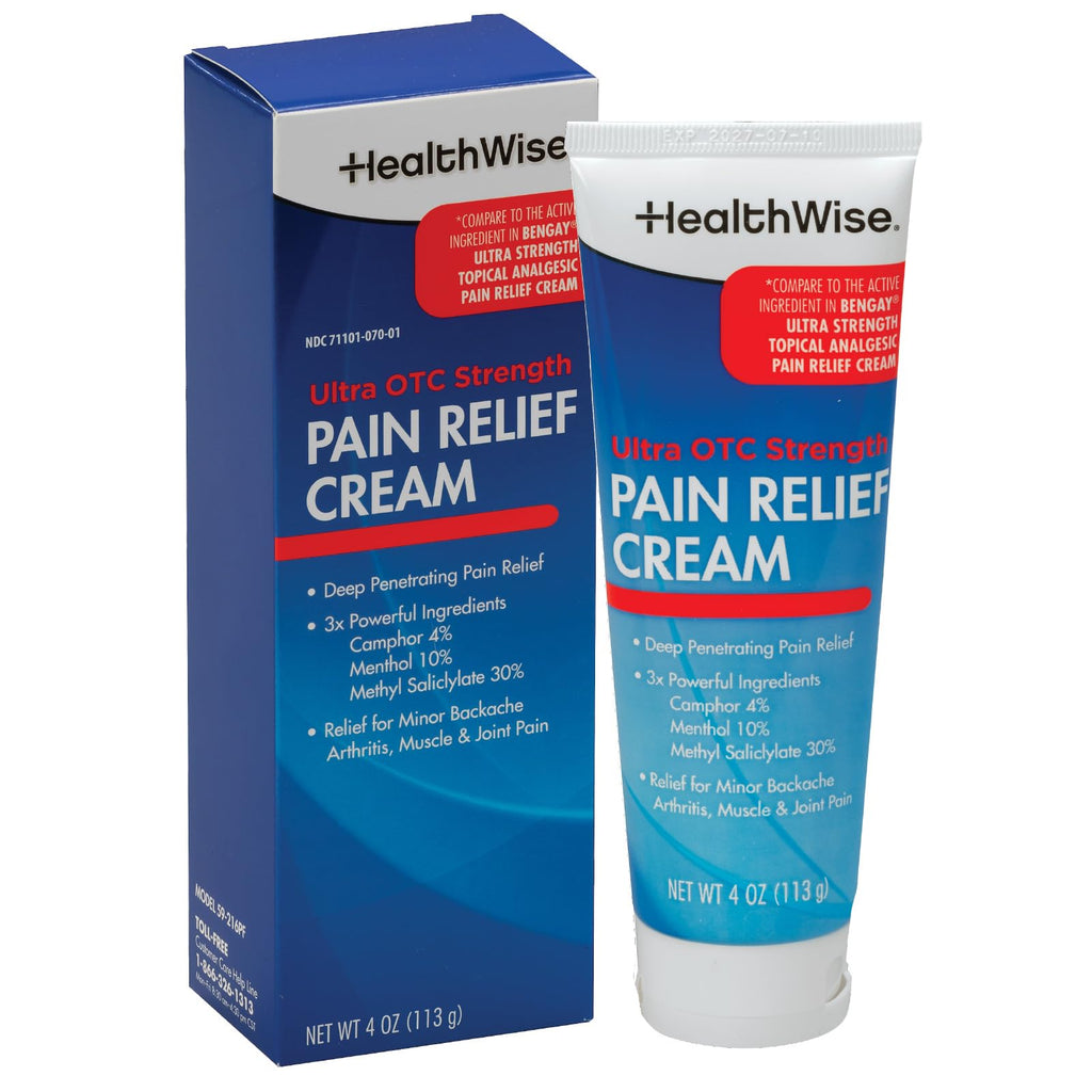 HealthWise Pain Relief Cream | Ultra OTC Strength | 4% Camphor + 10% Menthol + 30% Methly Saliclylate | Non-Greasy Formula | 4.0 Oz | Topical Analgesic HealthWise Au supplements